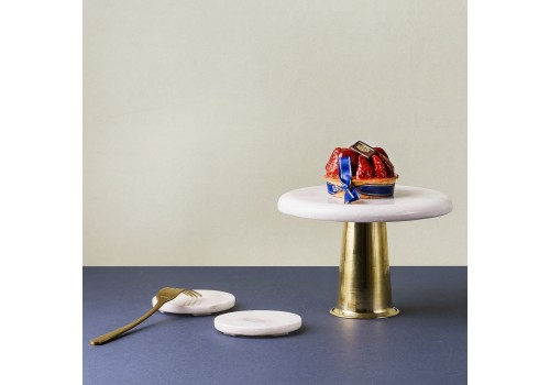 Marble and Copper Cake Stand White